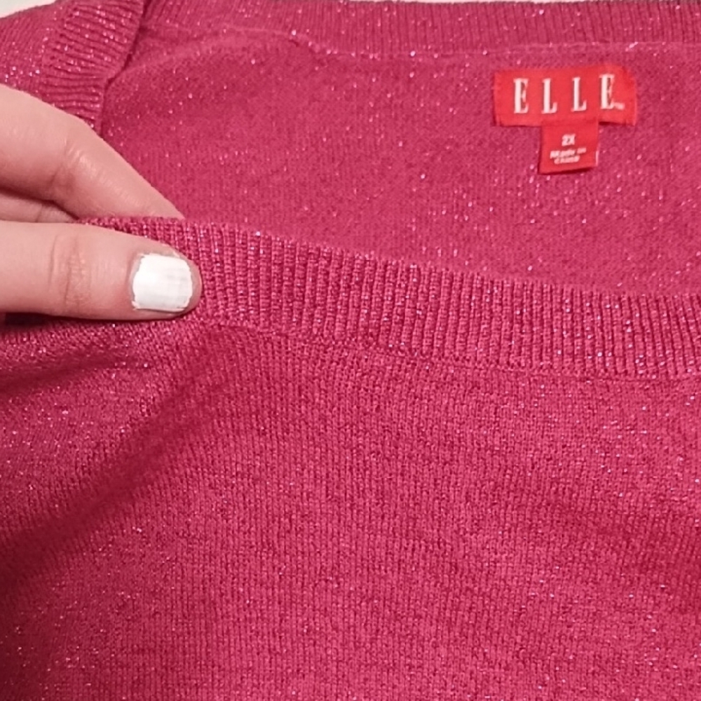 Elle Women's Rich Pink Crew Neck Sweater - Picture 5 of 7